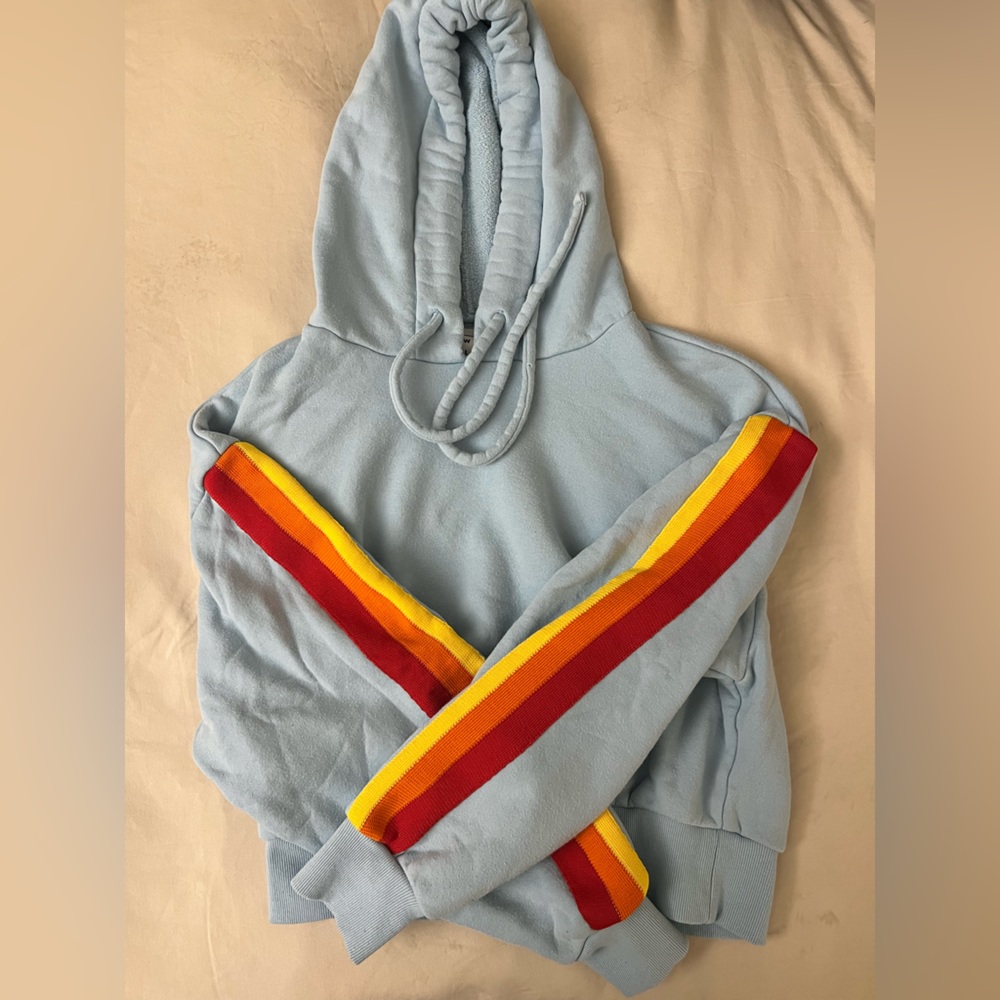 WESLEY X BANDIER Women's Crop Hoodie, Baby Blue, Size XS